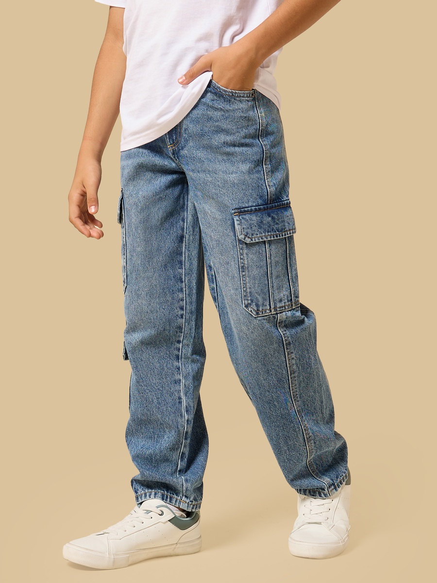 Wide Leg Cotton Cargo Jeans