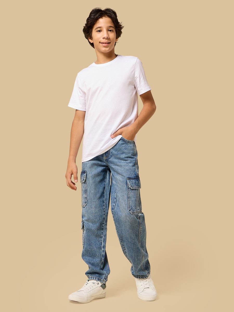 Wide Leg Cotton Cargo Jeans