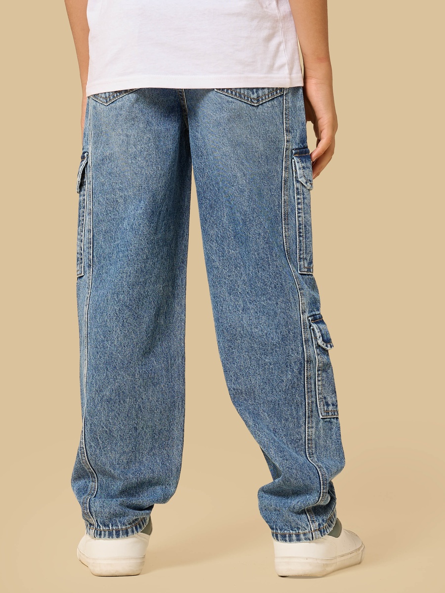 Wide Leg Cotton Cargo Jeans