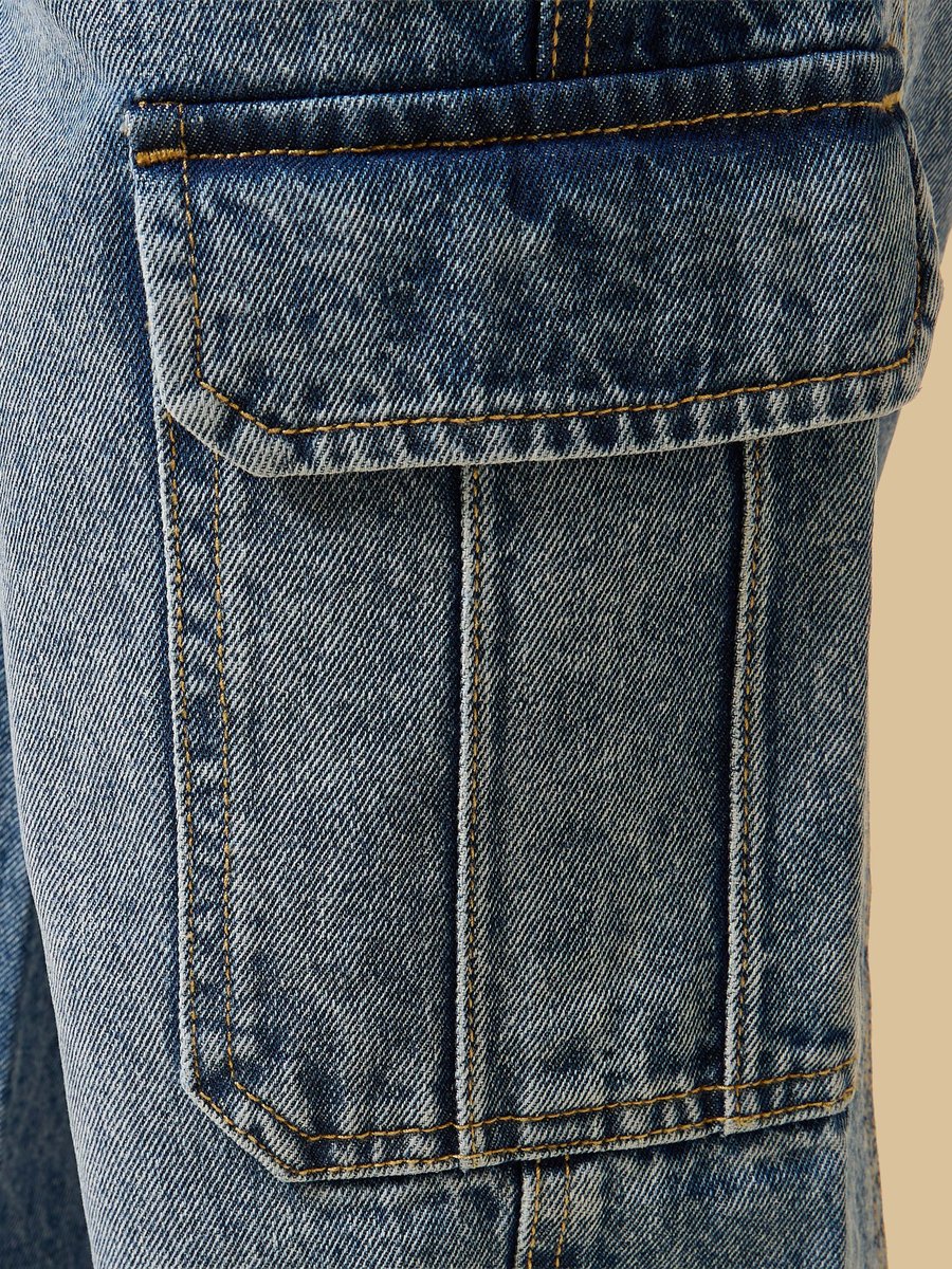 Wide Leg Cotton Cargo Jeans