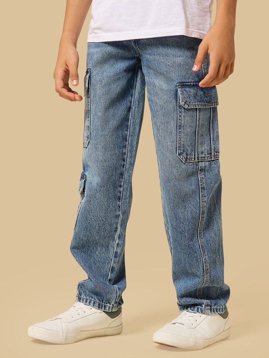 Wide Leg Cotton Cargo Jeans