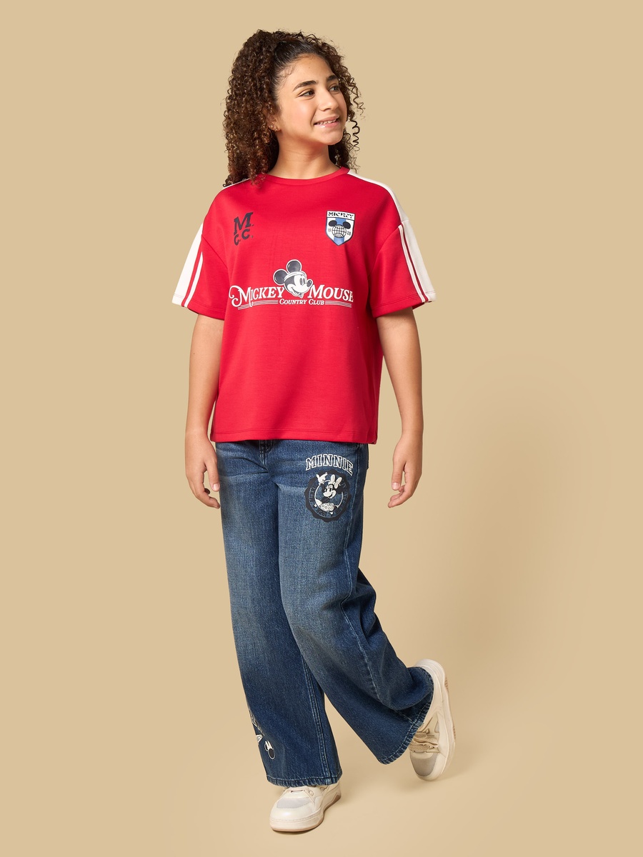 Minnie Mouse Print Wide Leg Jeans