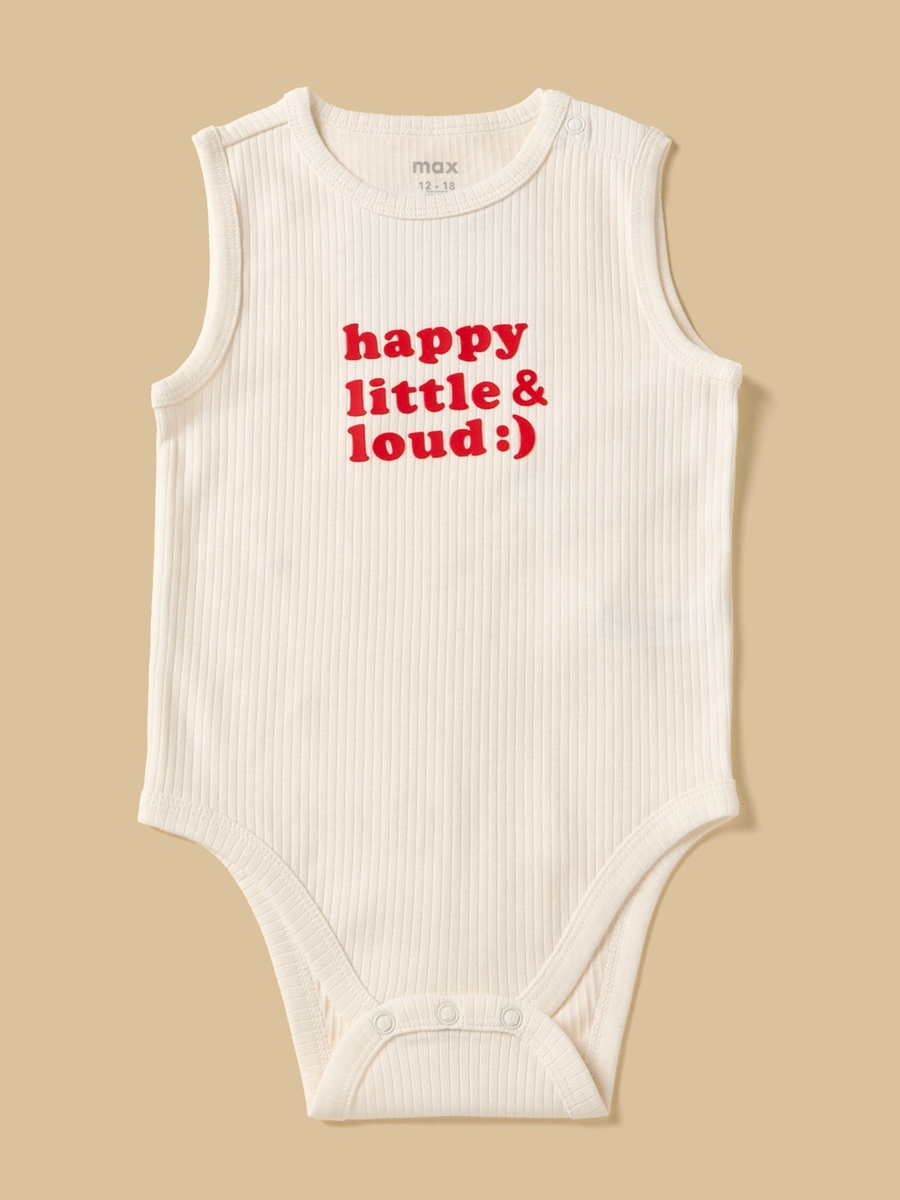 Pack of 3 - Slogan Print Ribbed Sleeveless Cotton Bodysuit