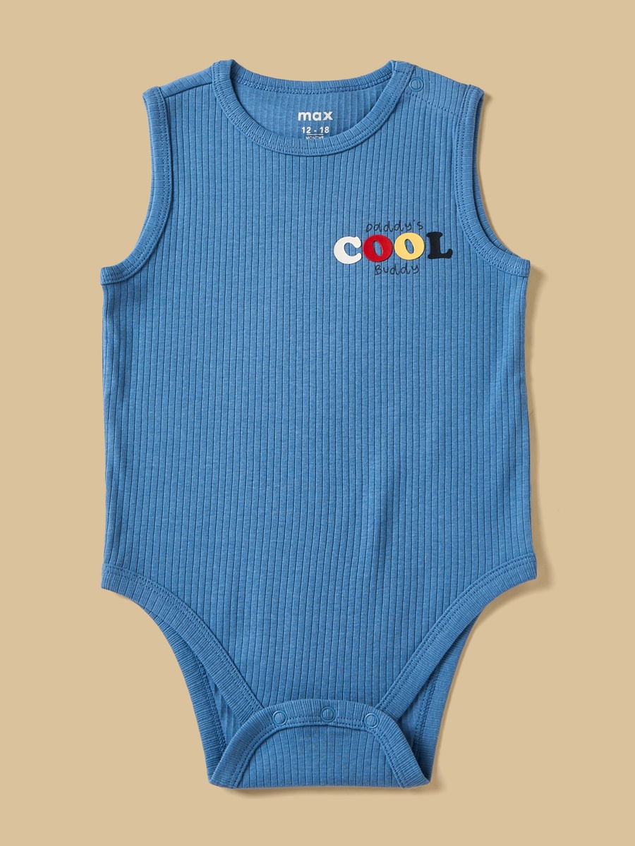 Pack of 3 - Slogan Print Ribbed Sleeveless Cotton Bodysuit