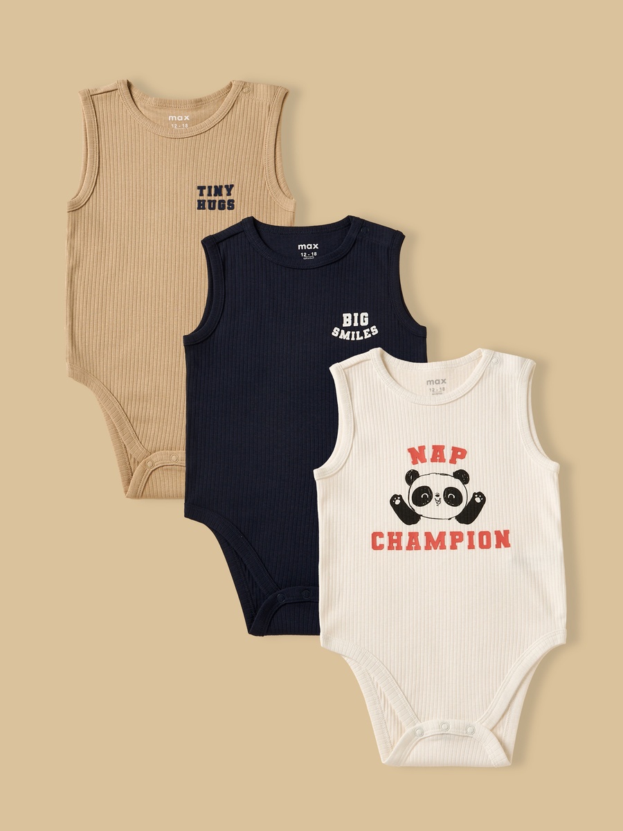 Pack of 3 - Ribbed Cotton Sleeveless Bodysuit