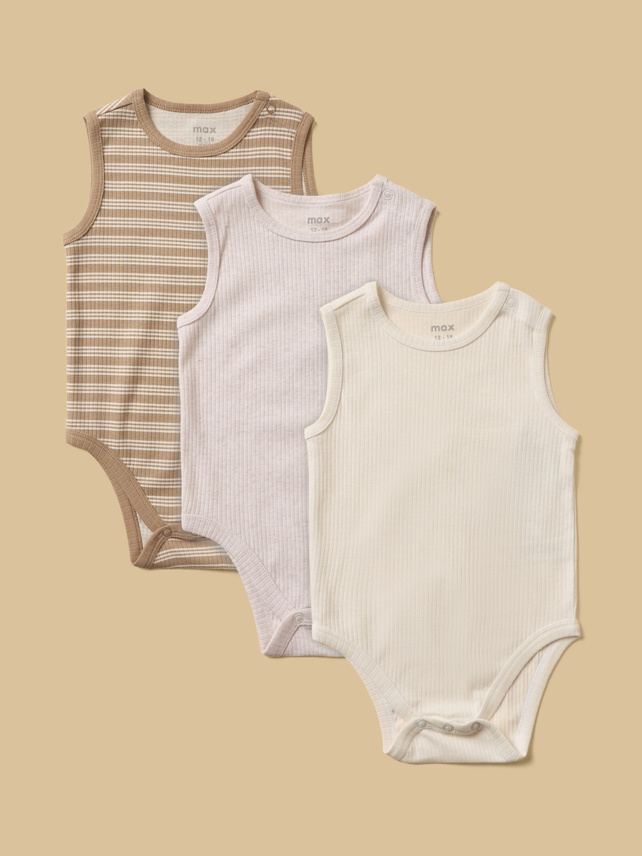 Pack of 3 - Ribbed Sleeveless Bodysuit