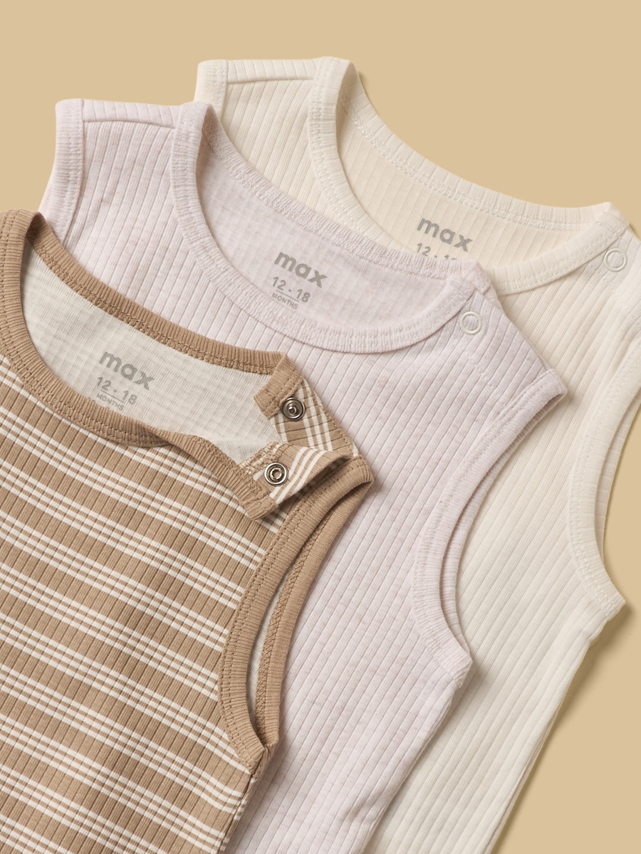 Pack of 3 - Ribbed Sleeveless Bodysuit
