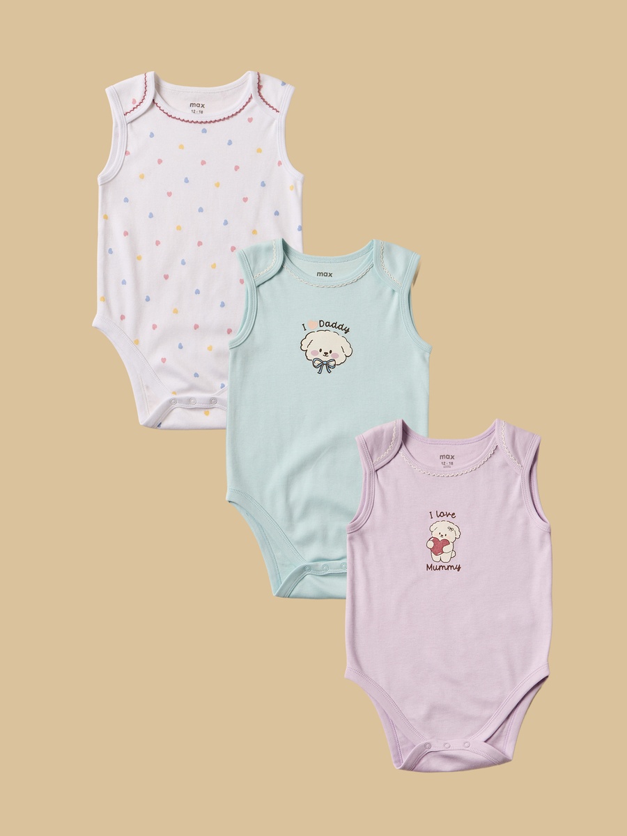 Pack of 3 - Puppy Print Sleeveless Cotton Bodysuit
