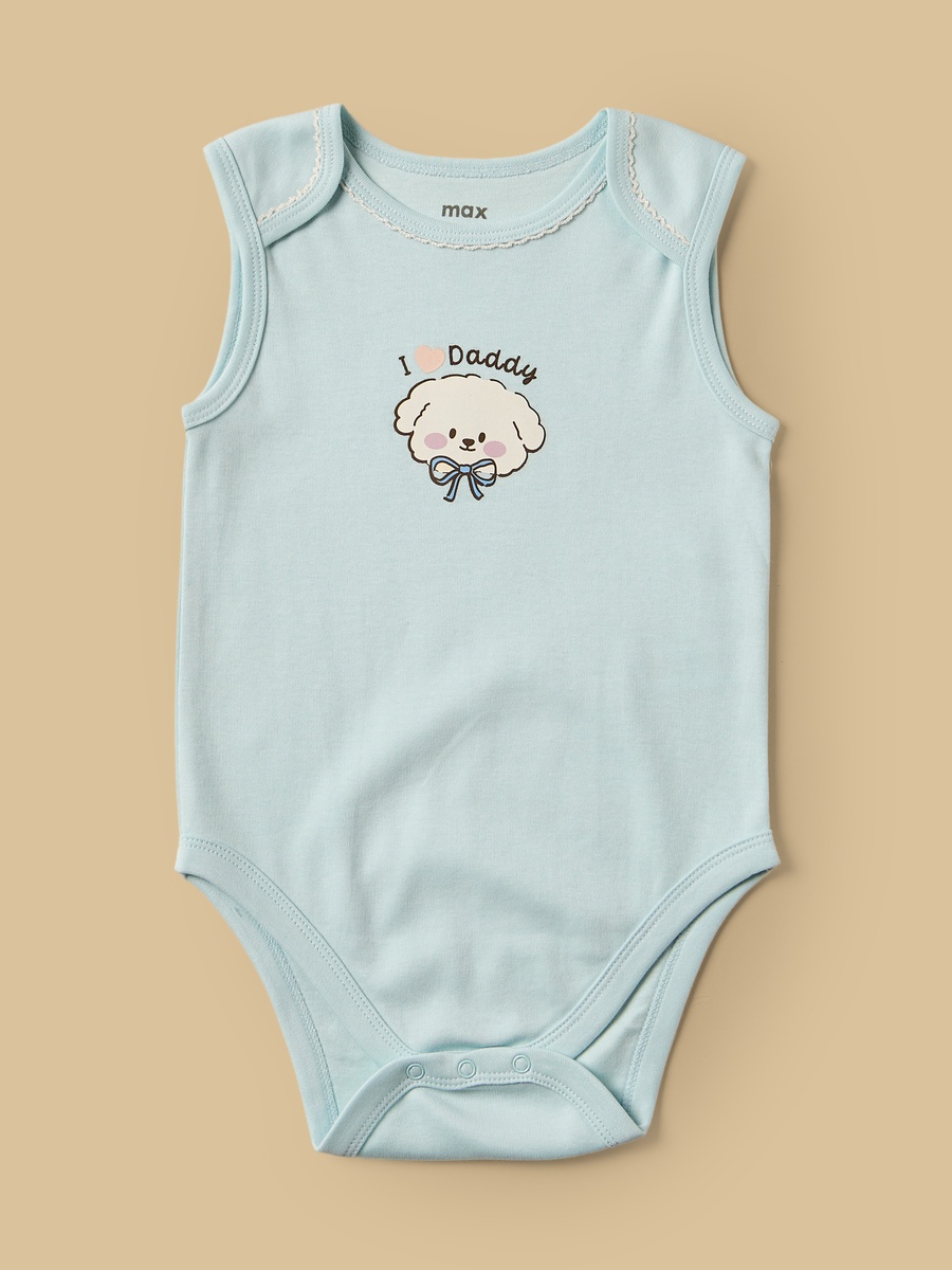 Pack of 3 - Puppy Print Sleeveless Cotton Bodysuit