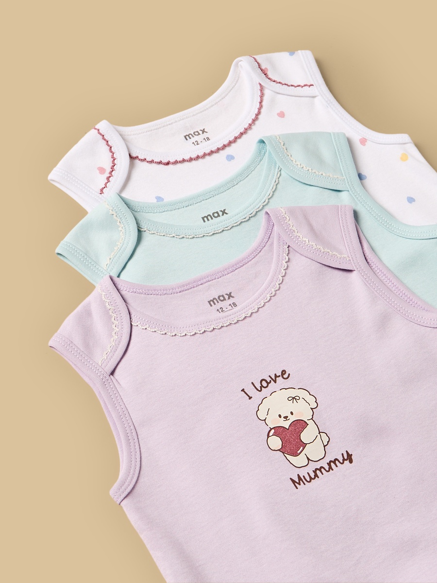 Pack of 3 - Puppy Print Sleeveless Cotton Bodysuit