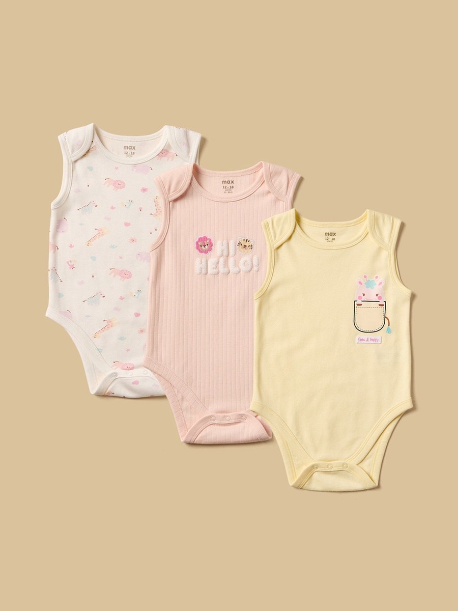 Pack of 3 - Assorted Print Sleeveless Cotton Bodysuit