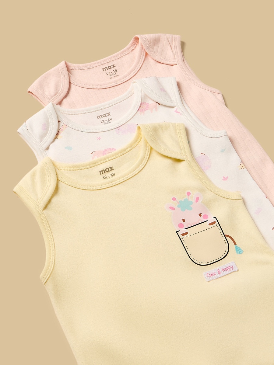 Pack of 3 - Assorted Print Sleeveless Cotton Bodysuit