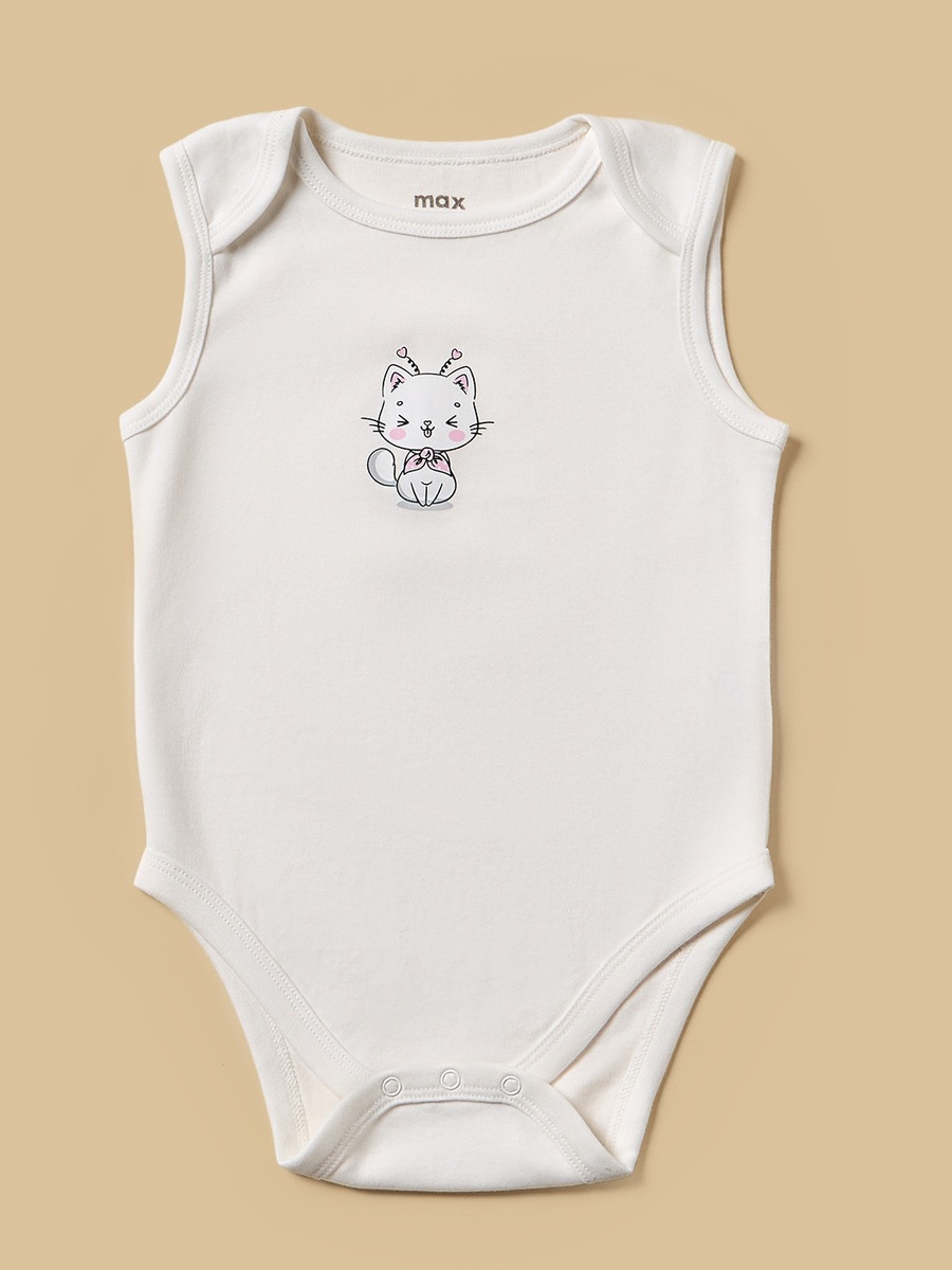 Pack of 5 - Cat Print Sleeveless Cotton Bodysuit