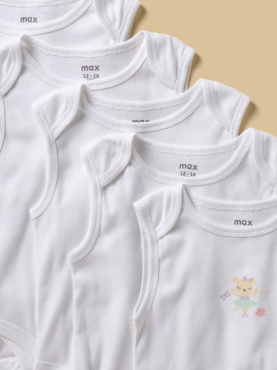 Pack of 7 - Printed Sleeveless Cotton Bodysuit
