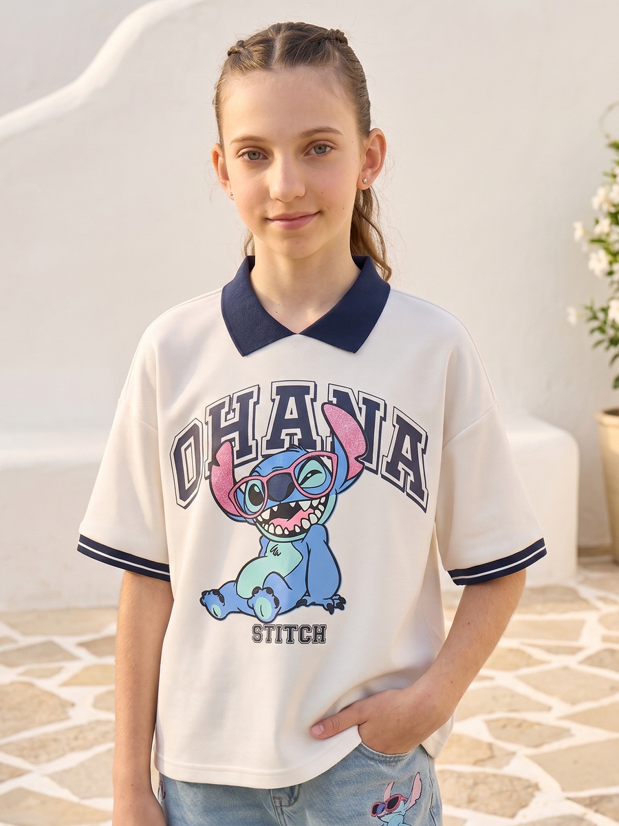 Stitch Print Polo T-Shirt