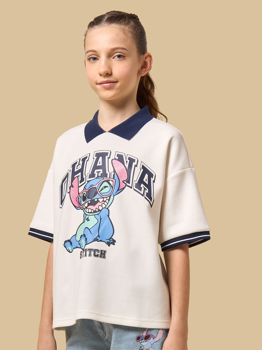 Stitch Print Polo T-Shirt