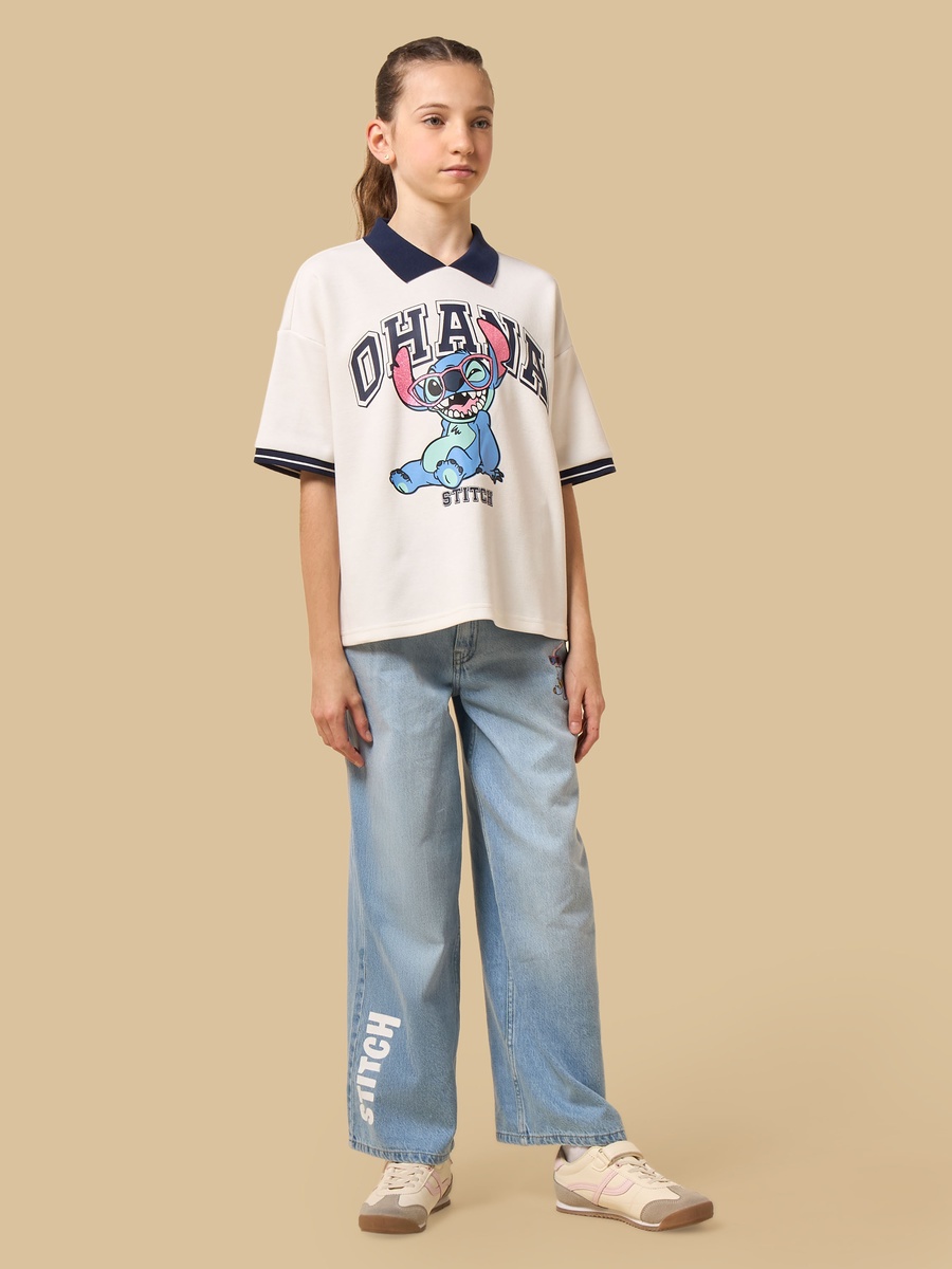 Stitch Print Polo T-Shirt
