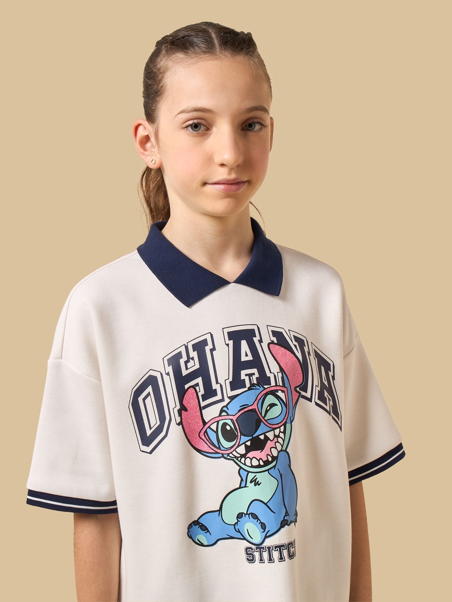 Stitch Print Polo T-Shirt