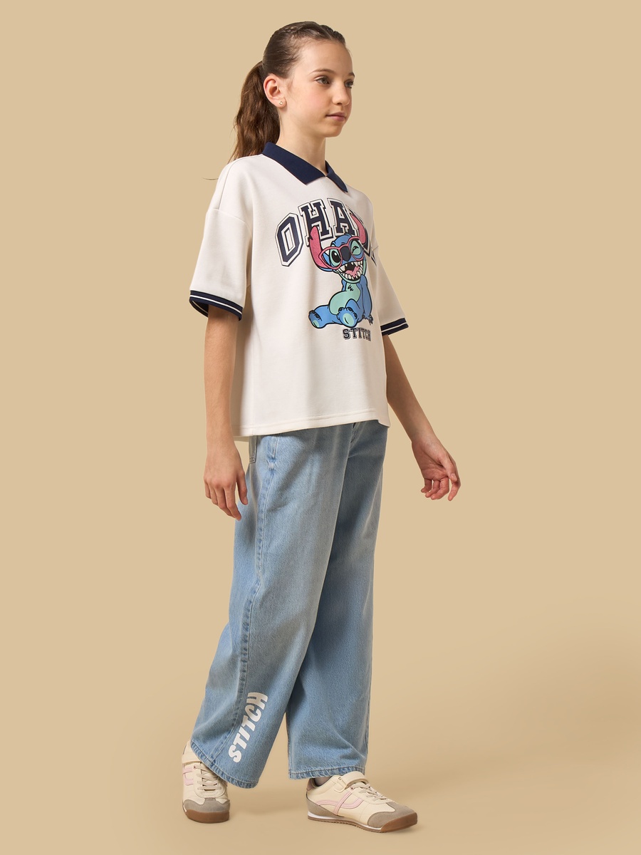 Stitch Print Polo T-Shirt