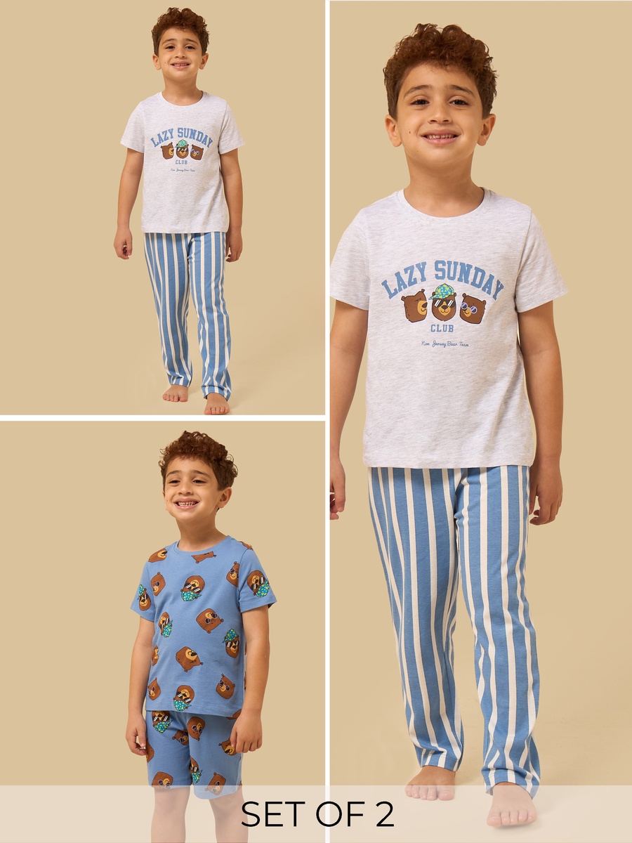 Pack of 2 - Bear Print Cotton Pyjama Set