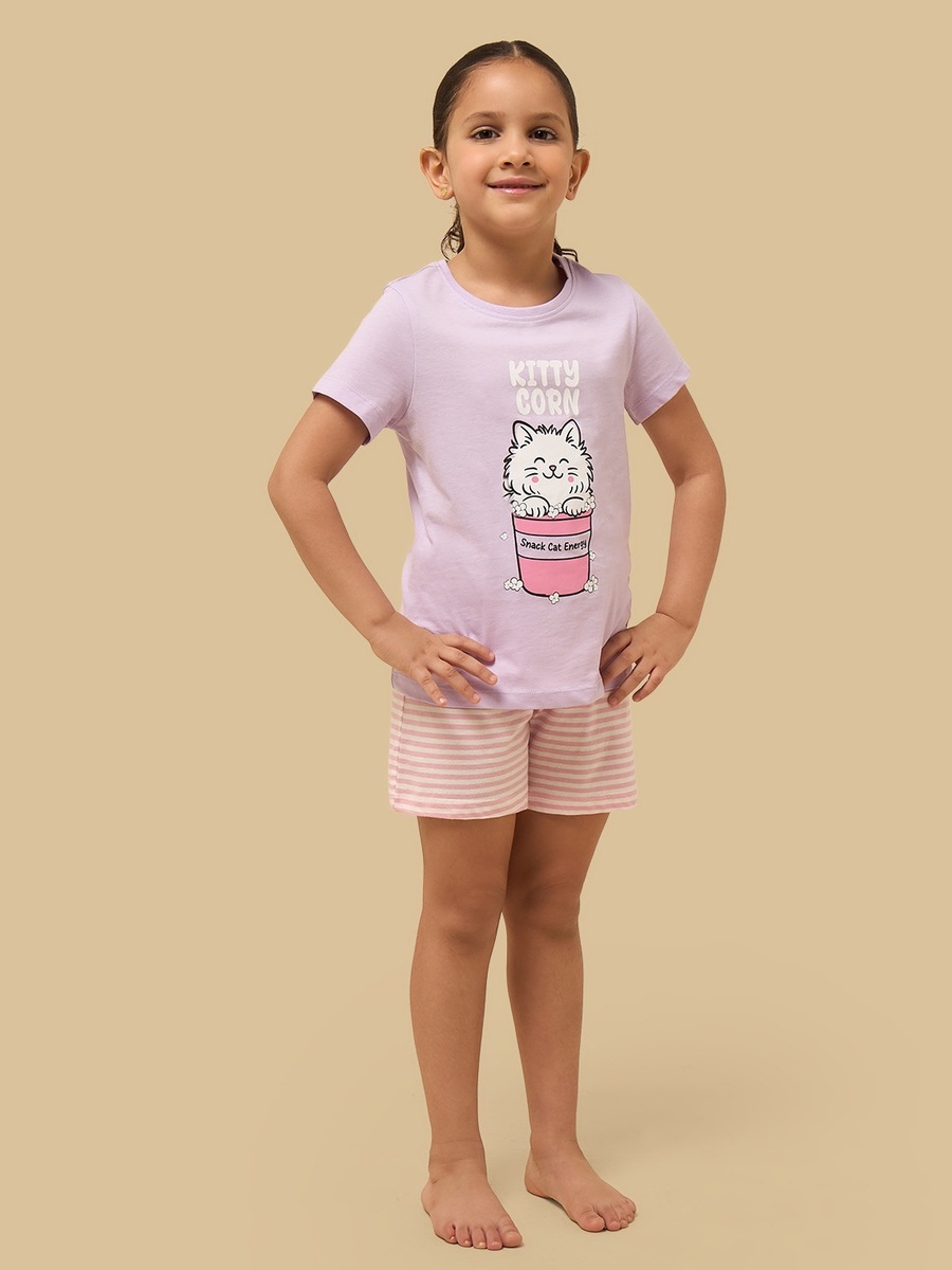 Pack of 2 - Cat Print Cotton Pyjama Set