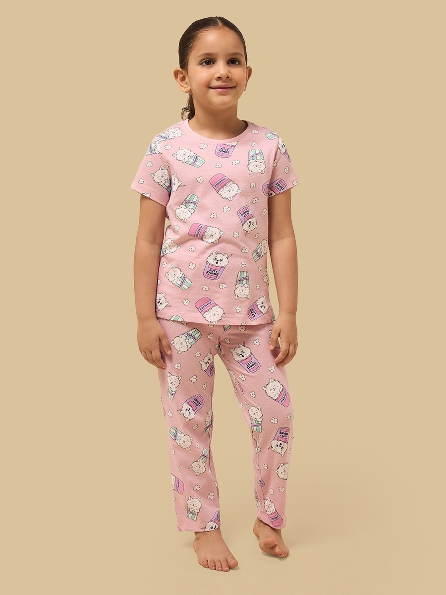 Pack of 2 - Cat Print Cotton Pyjama Set