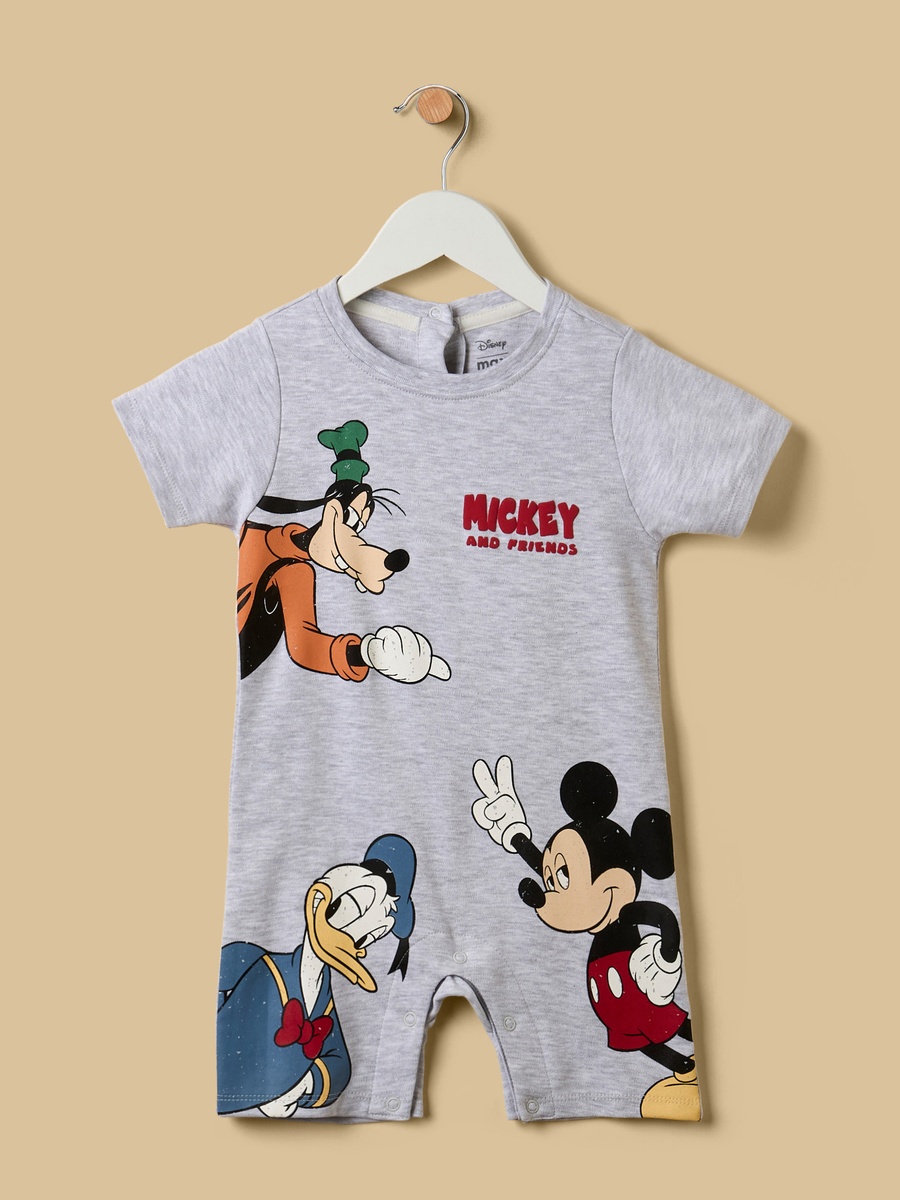 Mickey Mouse and Friends Print Cotton Romper with Cap