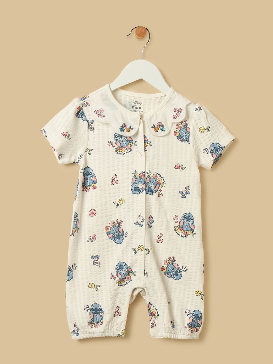 Stitch Print Cotton Romper with Cap