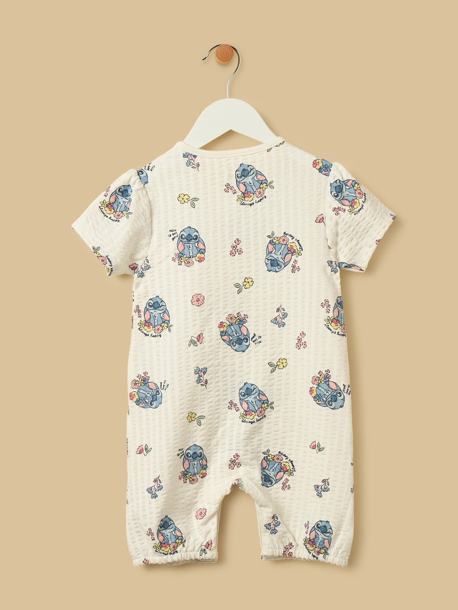 Stitch Print Cotton Romper with Cap