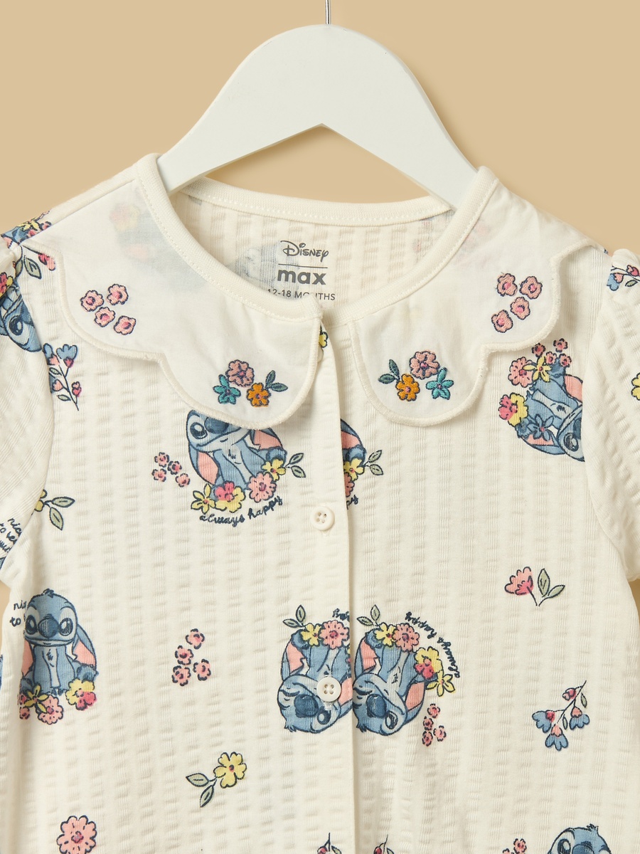 Stitch Print Cotton Romper with Cap