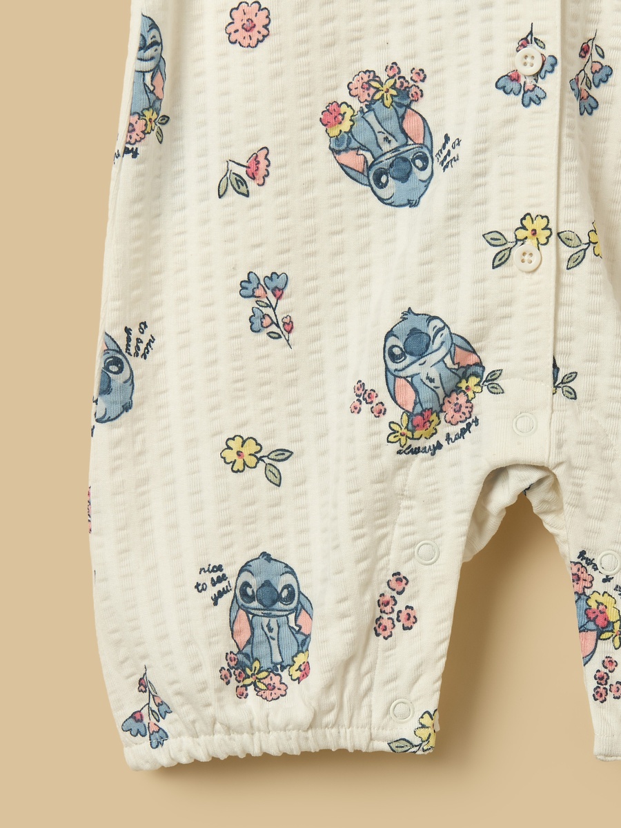 Stitch Print Cotton Romper with Cap