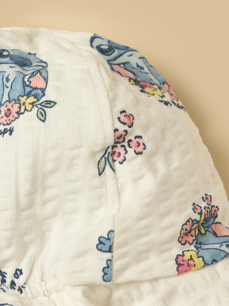 Stitch Print Cotton Romper with Cap