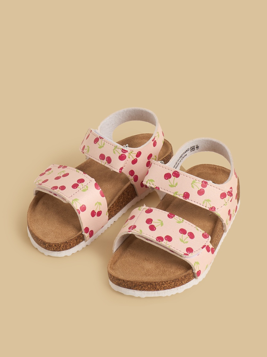 Cherry Print Sandals with Hook and Loop Closure