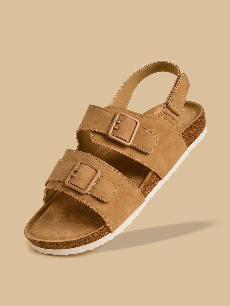 Buckle Detail Sandals with Hook and Loop Closure