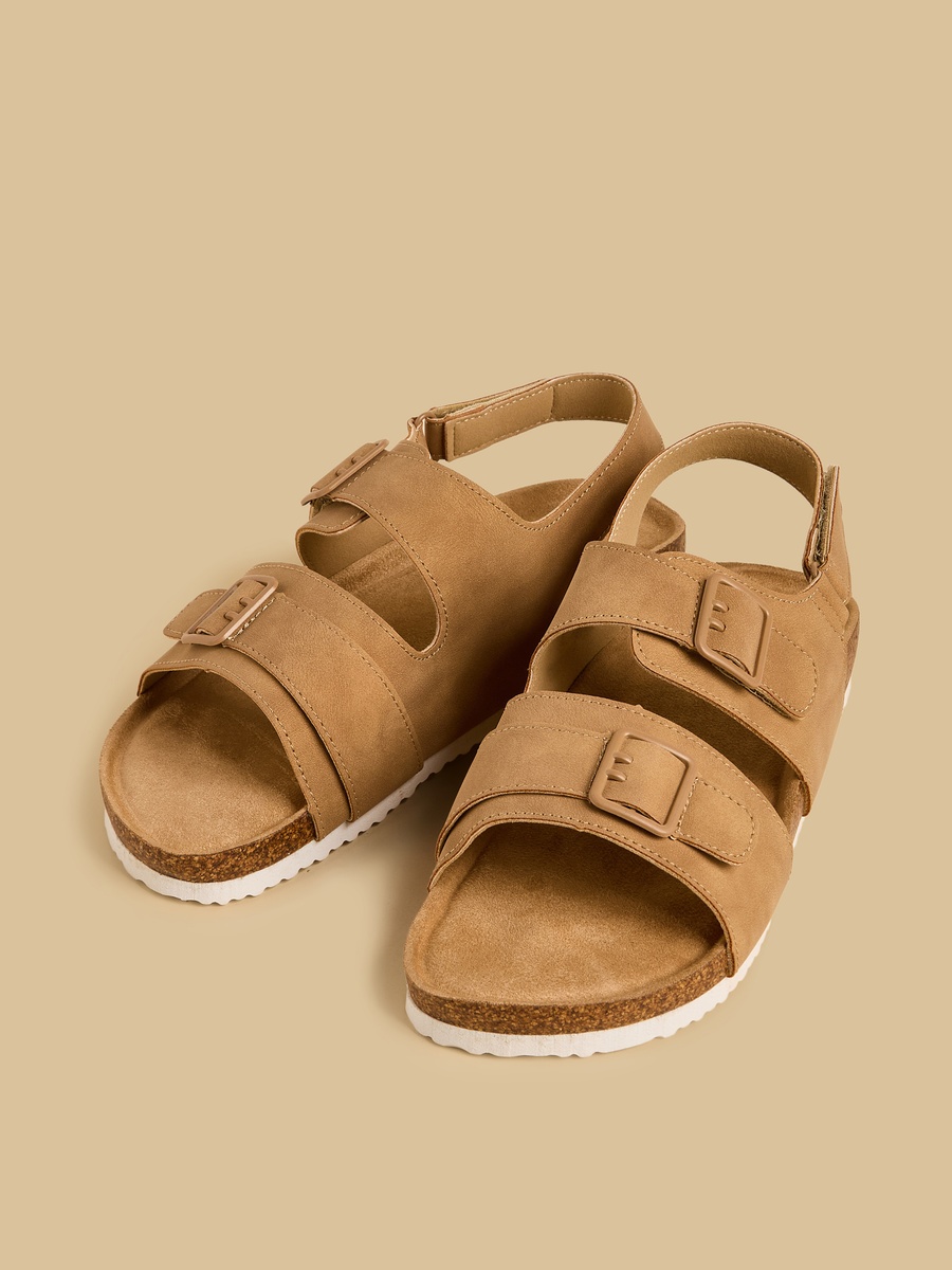 Buckle Detail Sandals with Hook and Loop Closure