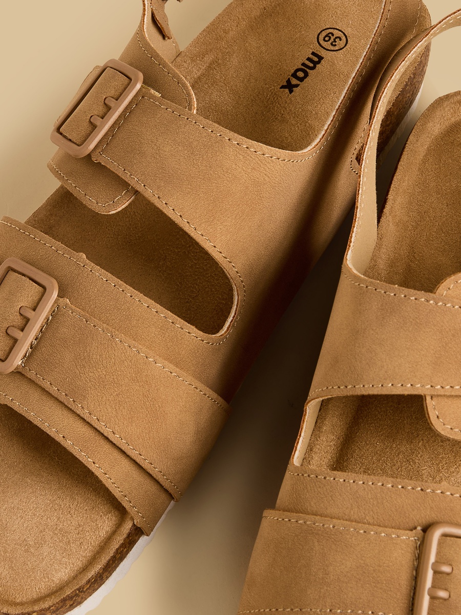 Buckle Detail Sandals with Hook and Loop Closure