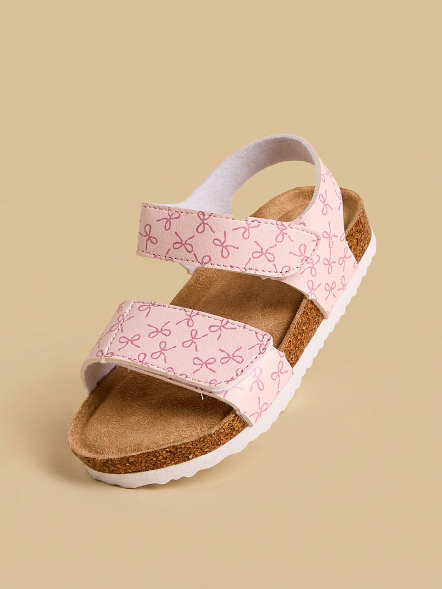 Bow Print Sandals with Hook and Loop Closure