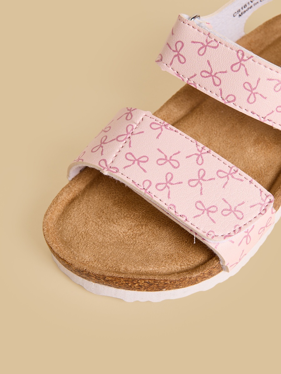 Bow Print Sandals with Hook and Loop Closure