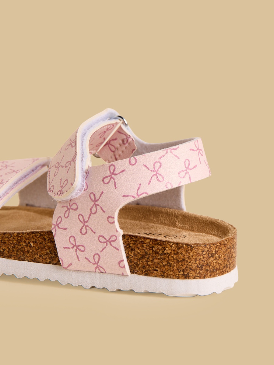 Bow Print Sandals with Hook and Loop Closure
