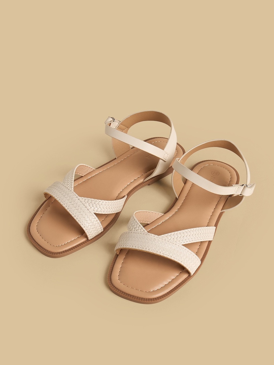 Weave Textured Sandals with Hook and Loop Closure