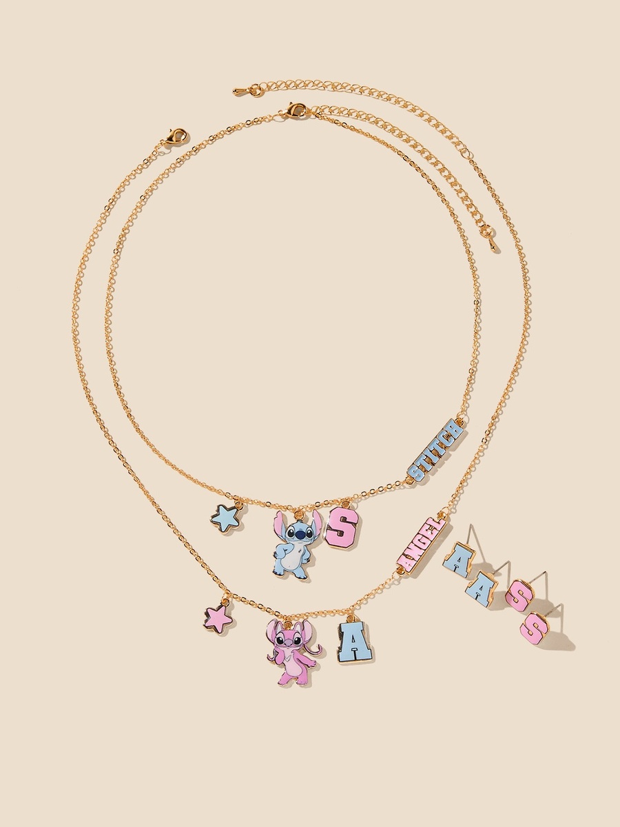 Pack of 2 - Stitch Pendant Necklace with Stud Earrings