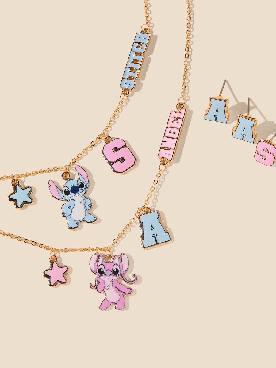 Pack of 2 - Stitch Pendant Necklace with Stud Earrings