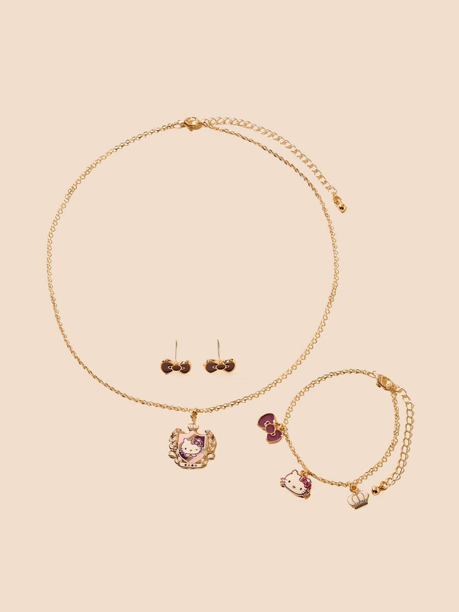 Hello Kitty Pendant Necklace with Bracelet and Earrings