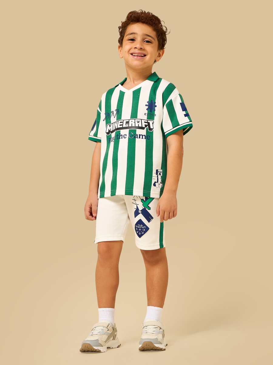Minecraft Print Cotton Polo T-Shirt and Shorts Set