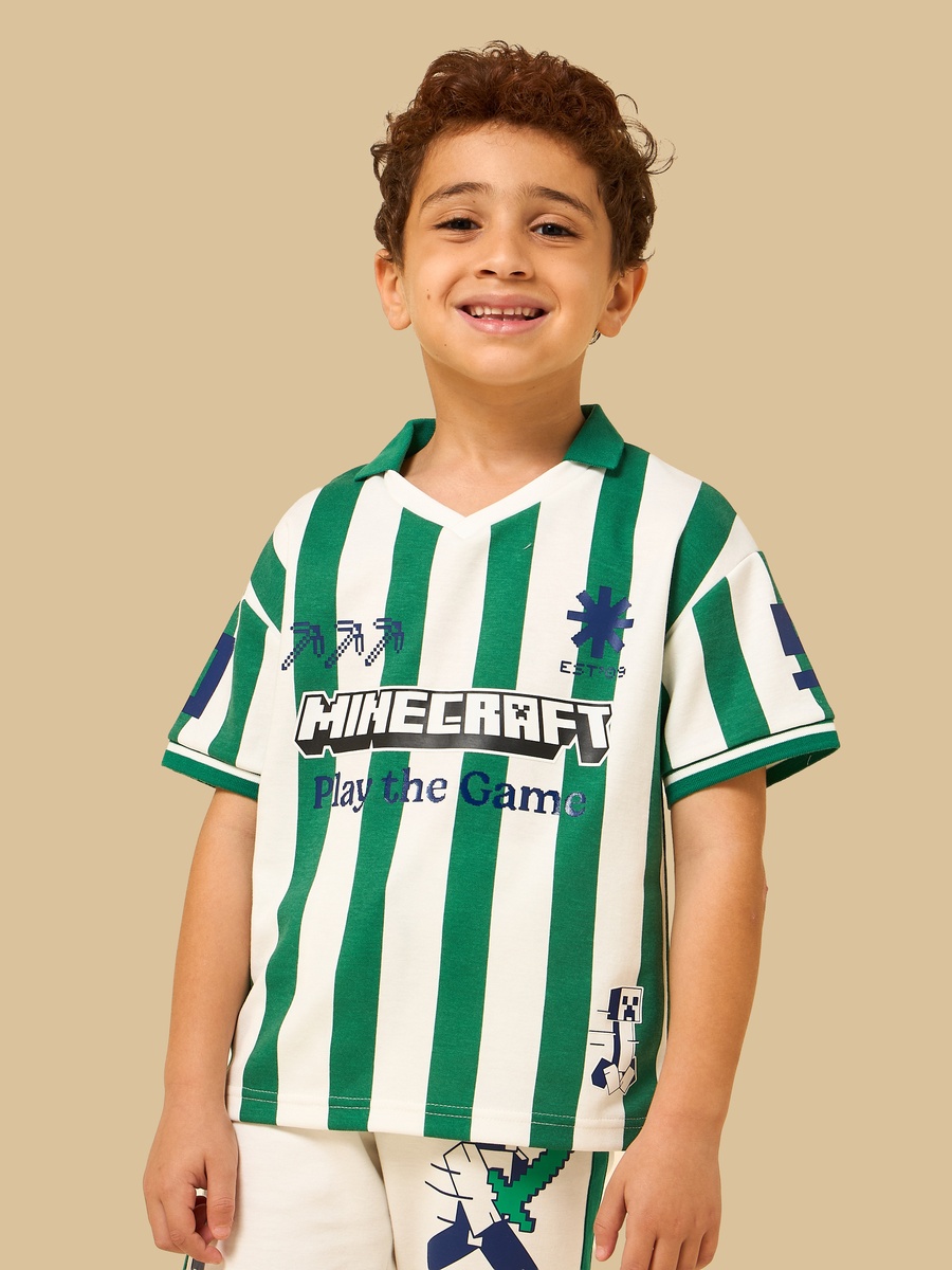 Minecraft Print Cotton Polo T-Shirt and Shorts Set