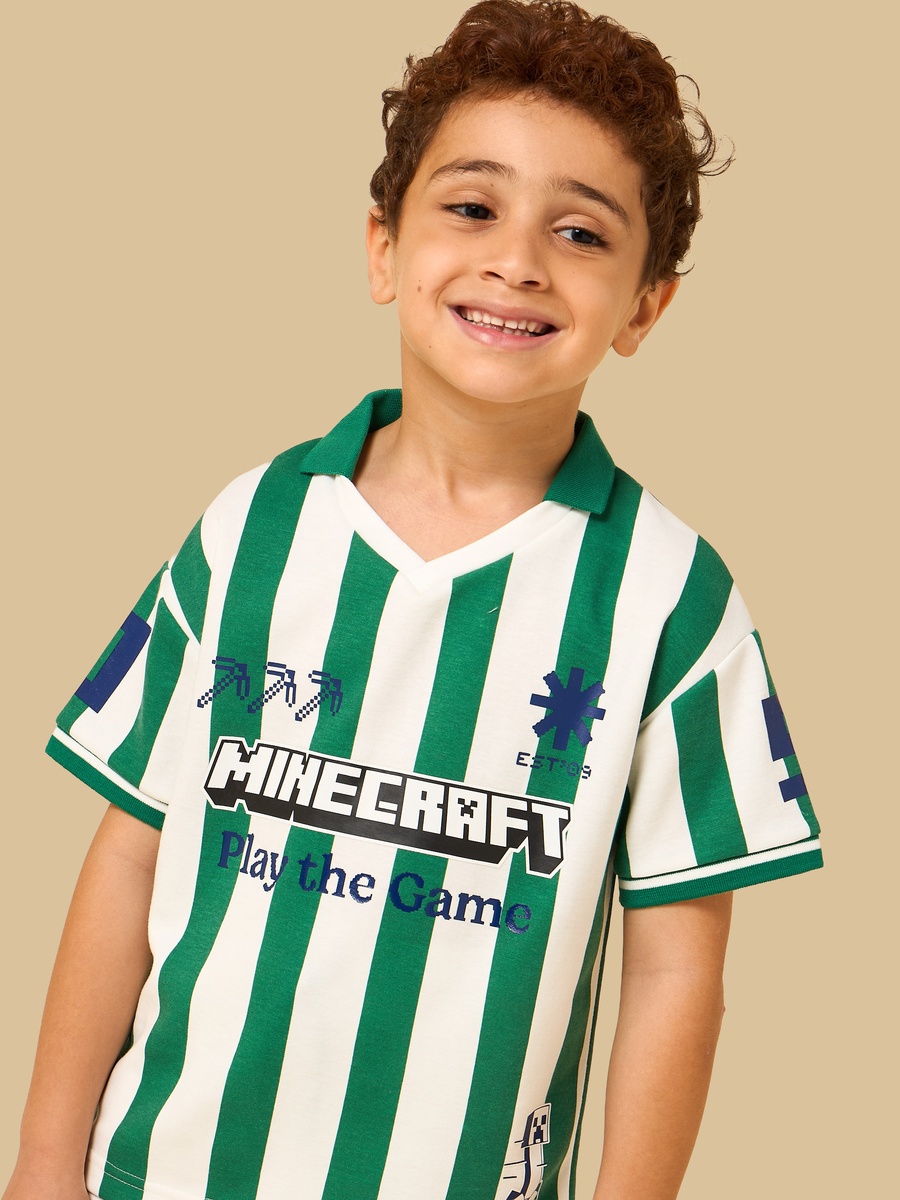 Minecraft Print Cotton Polo T-Shirt and Shorts Set