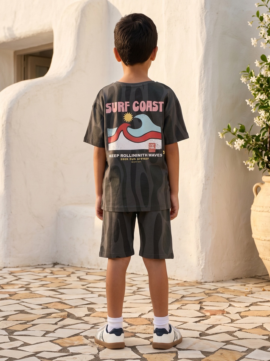 Surf Print Cotton T-Shirt and Shorts Set