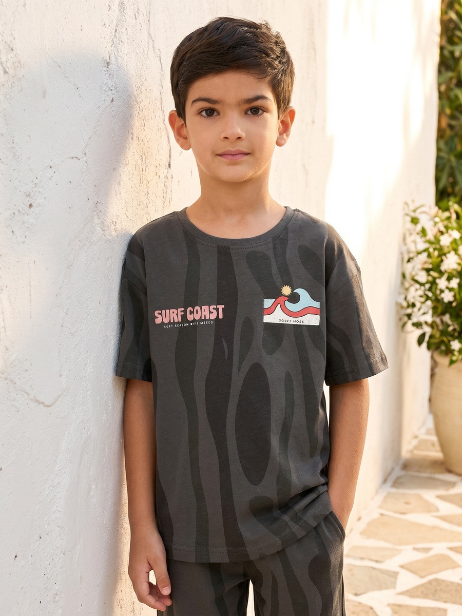 Surf Print Cotton T-Shirt and Shorts Set