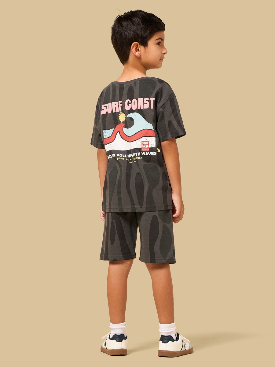 Surf Print Cotton T-Shirt and Shorts Set
