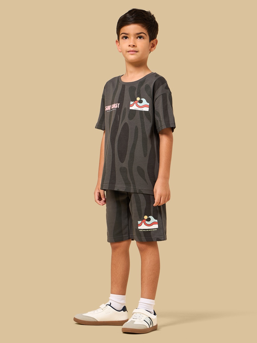 Surf Print Cotton T-Shirt and Shorts Set
